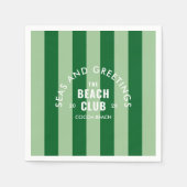 シーズアンドグリーツザビーチクラブグリーンストライプ スタンダードカクテルナプキン (正面)
