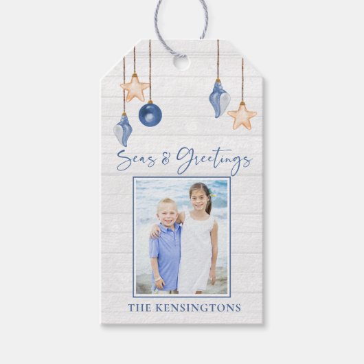 シーズアンドグリーツシーシェルオーナメントホワイトウッド ギフトタグ (正面)