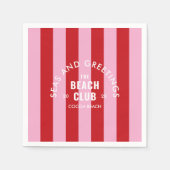 シーズアンドグリーティングザビーチクラブピンクレッドストライプ スタンダードカクテルナプキン (正面)