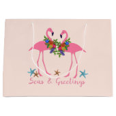 シーズアンドグリーティングフェスティバルフラミンゴカップル ラージペーパーバッグ (正面)