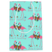 シーズアンドグリーティングフラミンゴスターコイズクリスマス ミディアムペーパーバッグ (正面)