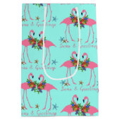 シーズアンドグリーティングフラミンゴスターコイズクリスマス ミディアムペーパーバッグ (裏面)