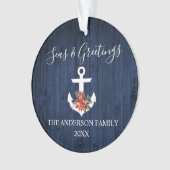 シーズアンドグリーティングブルーウッドポインセチアいかり オーナメント (正面)