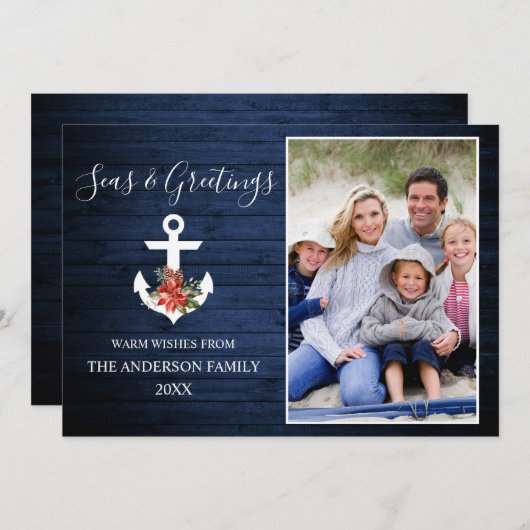 シーズアンドグリーティングブルーウッドポインセチアいかり シーズンカード (正面/裏面)