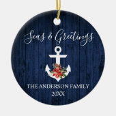 シーズアンドグリーティングブルーウッドポインセチアいかり セラミックオーナメント (正面)