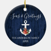 シーズアンドグリーティングブルーウッドポインセチアいかり セラミックオーナメント (裏面)