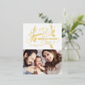 シーズエレガントンの挨拶が盛り上がる家族の写真 箔シーズンポストカード (立ち正面)