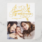 シーズエレガントンの挨拶が盛り上がる家族の写真 箔シーズンポストカード (正面)