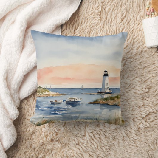 シーズケープ航海のコースタルボーツサンライズライトハウス クッション (ブランケット)