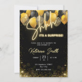 シーズザサプライズ金ゴールドブラック誕生日招待状 シーズンカード (正面)