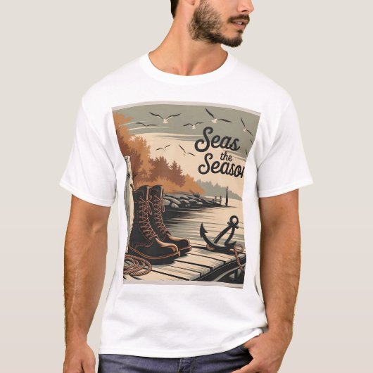 シーズザシーズンヴィンテージ航海の秋デザイン Tシャツ (正面)