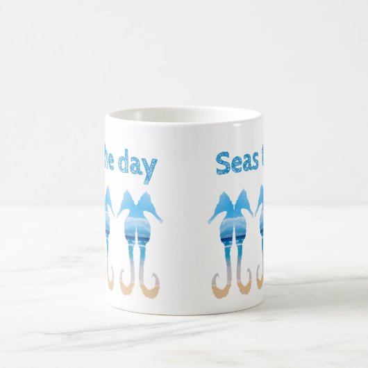 シーズザデイおもしろいビーチ引用文シーホース コーヒーマグカップ (中央)