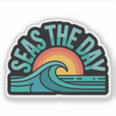 シーズザデイはっきりしたタイポグラフィ太陽と海波 シール (正面)