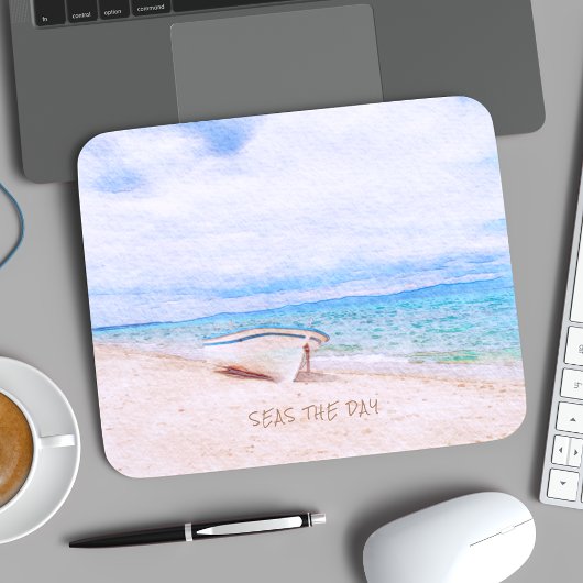 シーズザデイウォーターカラービーチ魚釣りボート マウスパッド