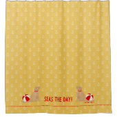 シーズザデイビーチドッグオンイエローシャワーカーテン シャワーカーテン (正面)