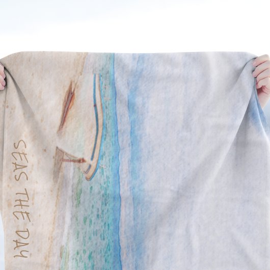 シーズザデイビーチ魚釣りボート フリースブランケット