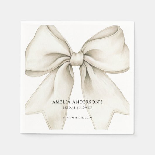 シーズタイイングザノットホワイトボウシンプルブライダルシャワー スタンダードカクテルナプキン (正面)