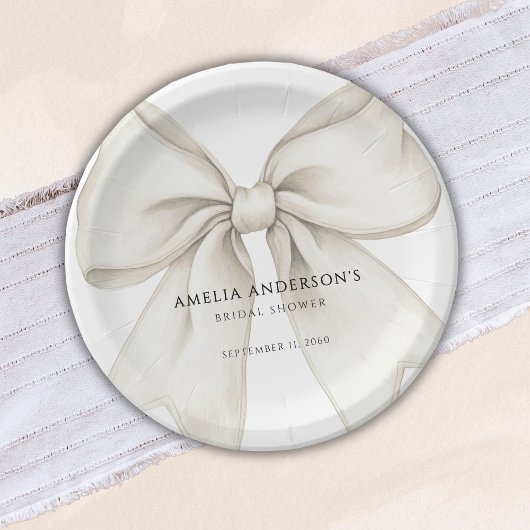 シーズタイイングザノットホワイトボウシンプルブライダルシャワー ペーパープレート