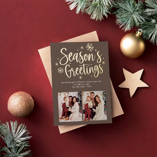 シーズモダンングリーティングフォトフォイルホリデーカード 箔シーズンカード