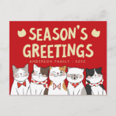 シーズンのあいさつのかわいいおもしろいねこがカロリング シーズンポストカード (正面)