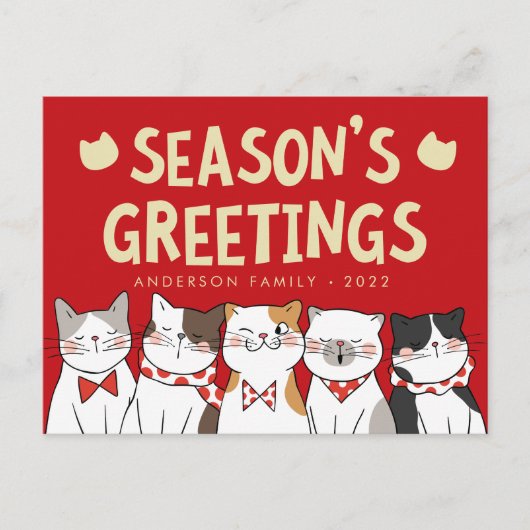 シーズンのあいさつのかわいいおもしろいねこがカロリング シーズンポストカード (正面)