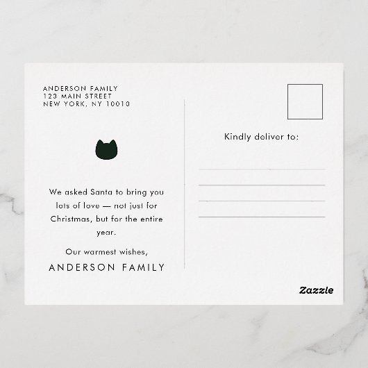 シーズンのあいさつのかわいいおもしろいねこがカロリング 箔シーズンポストカード (裏面)