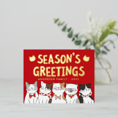 シーズンのあいさつのかわいいおもしろいねこがカロリング 箔シーズンポストカード (立ち正面)