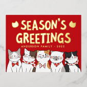 シーズンのあいさつのかわいいおもしろいねこがカロリング 箔シーズンポストカード (正面)