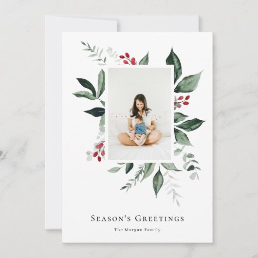 シーズンのグリーティングウィンターベリー植物写真 シーズンカード (正面)
