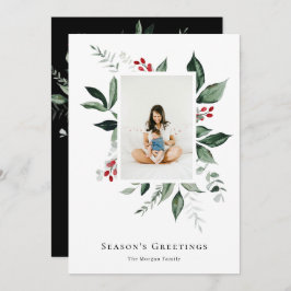 シーズンのグリーティングウィンターベリー植物写真 シーズンカード