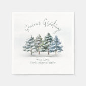 シーズンのグリーティングウォーターカラーのクリスマスツリー スタンダードカクテルナプキン (正面)