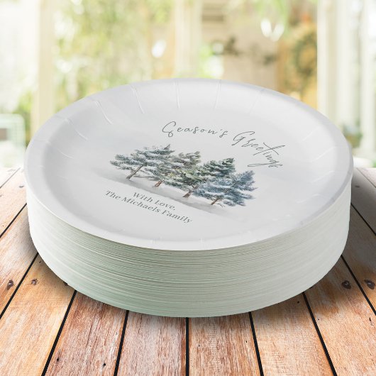 シーズンのグリーティングウォーターカラーのクリスマスツリー ペーパープレート