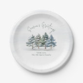 シーズンのグリーティングウォーターカラーのクリスマスツリー ペーパープレート (正面)