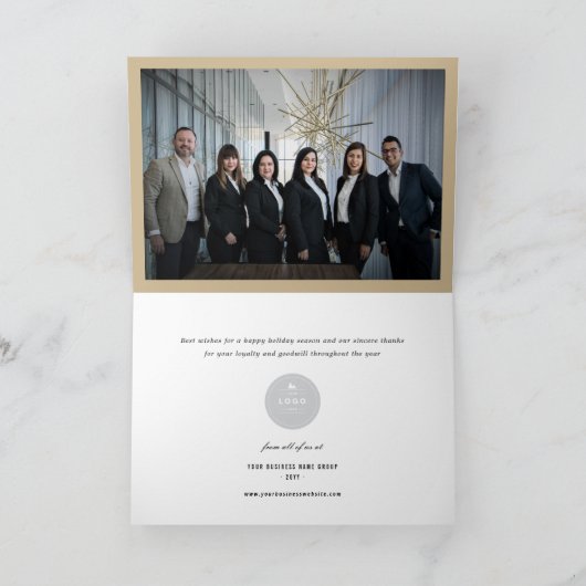 シーズンのグリーティングエレガント金ゴールドスクリプトのビジネスHo シーズンカード (内部)