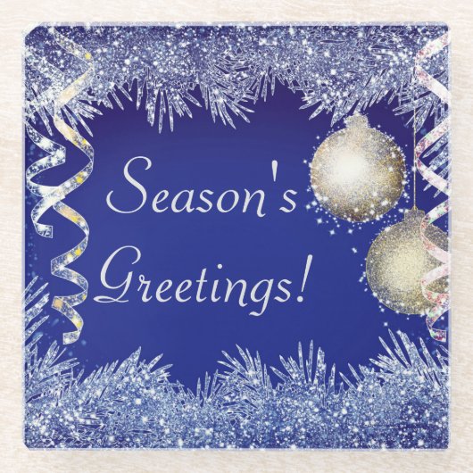 シーズンのグリーティングクリスマスグリッタークリスマス ガラスコースター (正面)