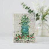 シーズンのグリーティングクリスマスツリーミルク缶コラージュ ポストカード (スタンド正面)