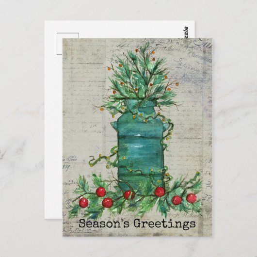 シーズンのグリーティングクリスマスツリーミルク缶コラージュ ポストカード (正面/裏面)