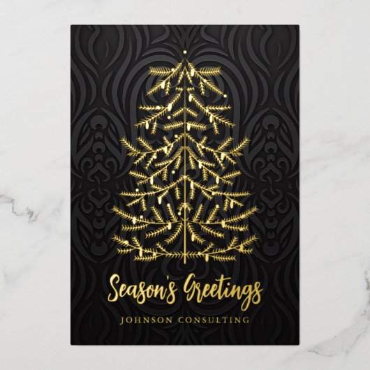 シーズンのグリーティングクリスマスツリーモダンダマスク 箔シーズンカード (正面)