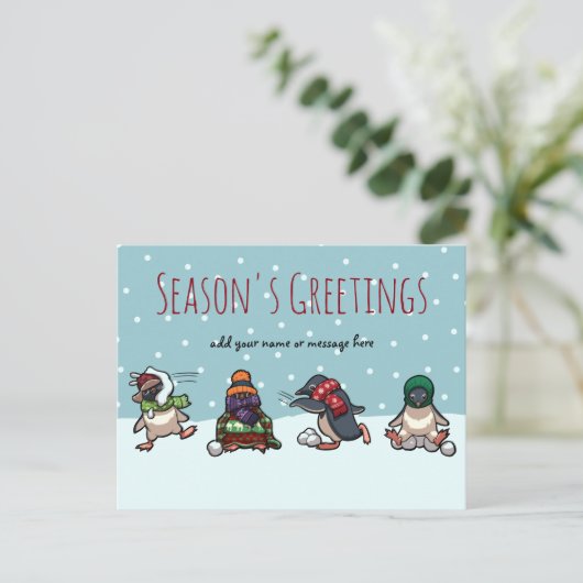 シーズンのグリーティングクリスマスペンギン漫画の穴 シーズンポストカード (スタンド正面)