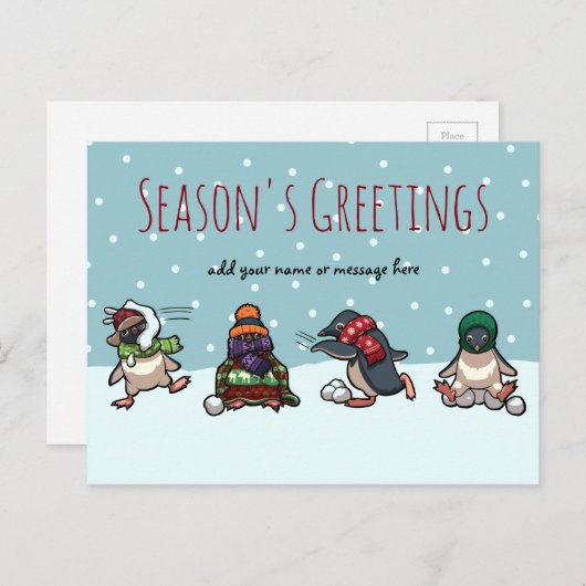 シーズンのグリーティングクリスマスペンギン漫画の穴 シーズンポストカード (正面/裏面)