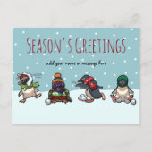 シーズンのグリーティングクリスマスペンギン漫画の穴 シーズンポストカード (正面)