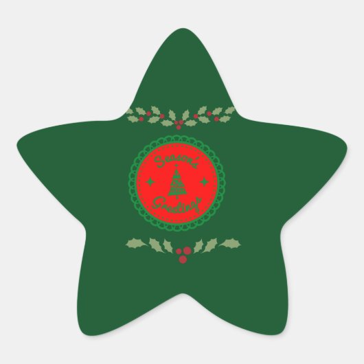 シーズンのグリーティンググリーン縁ど赤背景 星シール (正面)
