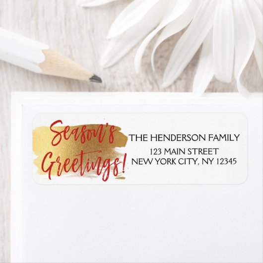 シーズンのグリーティングゴールドフォイルとレッドクリスマス ラベル (インサイチュ)