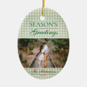 シーズンのグリーティングジンガムクリスマス セラミックオーナメント (正面)