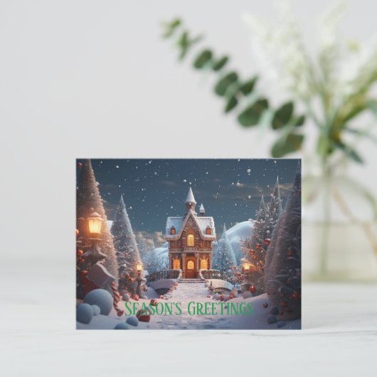 シーズンのグリーティングジンジャーブレッドハウスクリスマス シーズンポストカード (スタンド正面)
