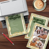 シーズンのグリーティングセージグリーン&金ゴールド2フォトカード シーズンカード