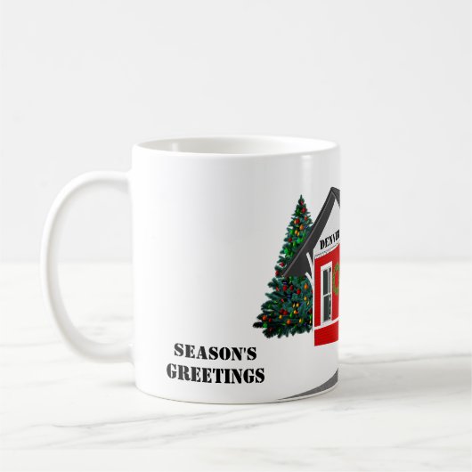 シーズンのグリーティングトレインデポあなたの町の年 コーヒーマグカップ (左)