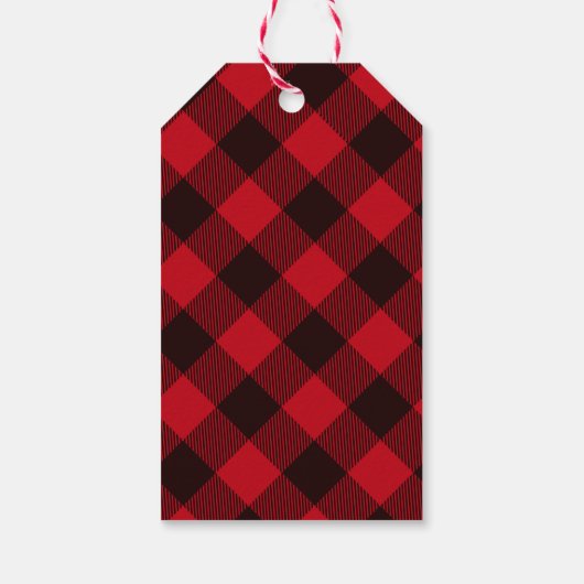 シーズンのグリーティングバッファローレッドプレイドとゴールドフォイル ギフトタグ (裏面)