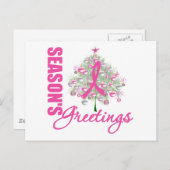 シーズンのグリーティングピンクのリボンツリー シーズンポストカード (正面/裏面)