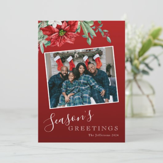 シーズンのグリーティングファミリーフォトレッドクリスマス シーズンカード (スタンド正面)
